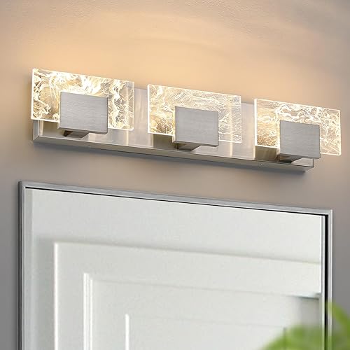 Miniatura 9 de Luz LED para tocador de baño 24 pulgadas de níquel cepillado acrílico moderno accesorios de iluminación - 3 luces de pared de diseño contemporáneo