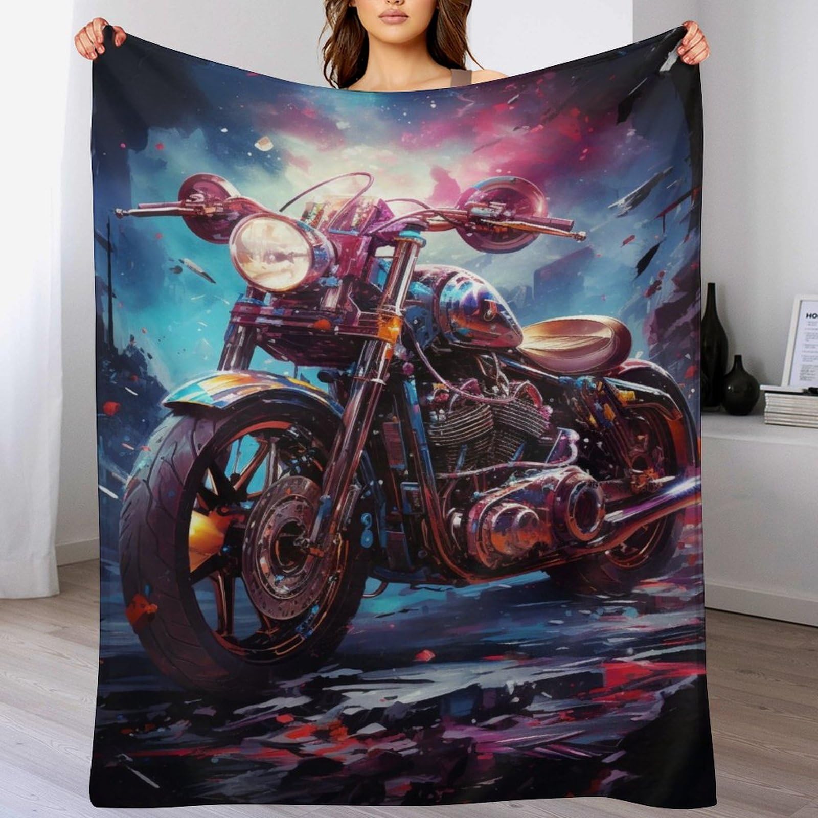 Motorrad Kuscheldecke Flauschig Decke, Flannel Weiche Sofadecke, Fleecedecke, Wohndecke - Pflegeleicht - Warm 150×200cm
