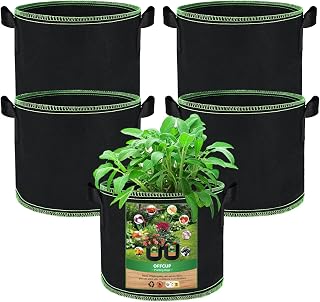 OFFCUP Grow Bags, 5 Pcs 27L/7 Gallon Growing Bag, Breathable Non-Woven Grow Pots with Handle for Plants Potatoes Tomatoes Vegetables Radish Strawberry (Black)
