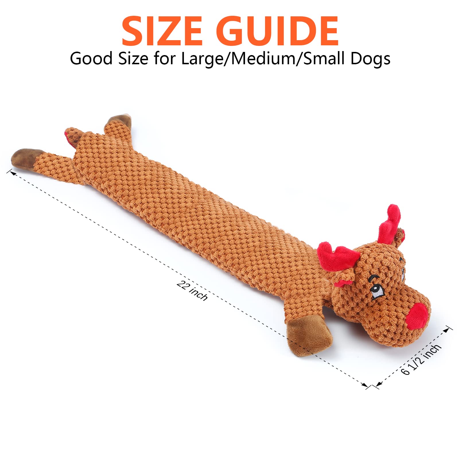 Senneny No Stuffing Dog Christmas Toys with Squeakers, Crinkle Xmas Plüsch Hundespielzeug für Große, Mittlere Kleine Hunde, Langlebiges Interaktives Hundespielzeug für Welpen, Rentier