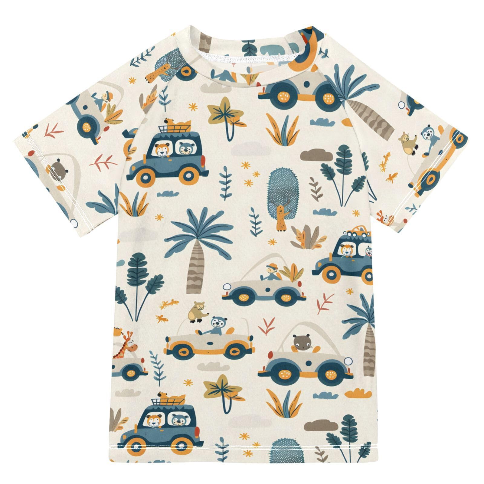 Kids Rash Guard Boys Toddler Swim Shirts Short Sleeve Animal and Car UPF 50+ 3T
