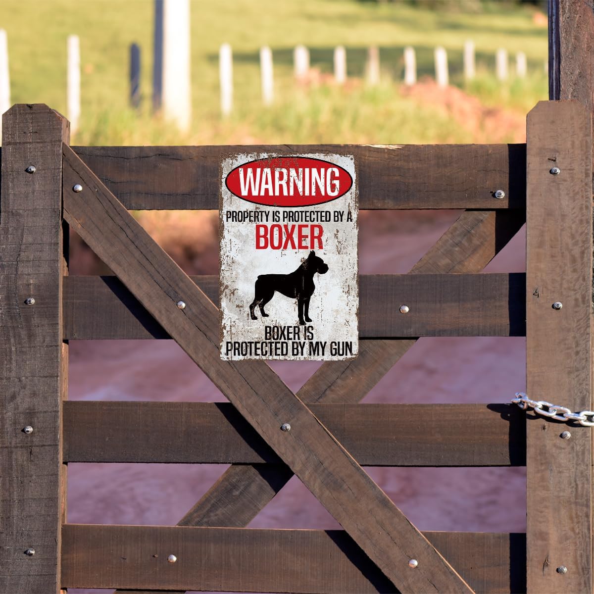 Vintage Metal Tin Signs, Funny Dog Sign, Dog Warning Decor, Fun Beware of Dogs Sign, Property Protected By a Boxer, Gift for Boxer Lovers, Courtyard Porch Decor, Funny Yard Signs, 11.8 * 7.9Inch image 4