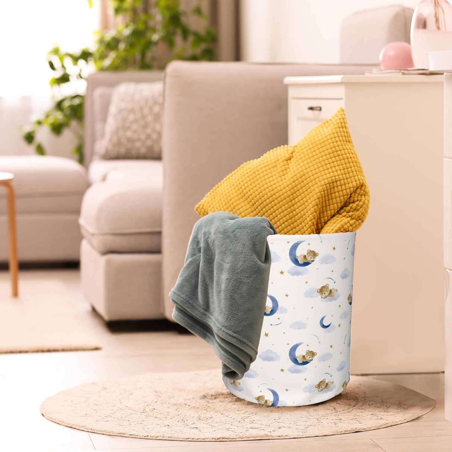 Teddy Bear on the Moon Laundry Basket,Cute Laundry Hamper,Collapsible Organizer Basket for Storage Bin Toy Bins, Dirty Clothes Laundry Basket for Living Room/Bathroom/Bedroom