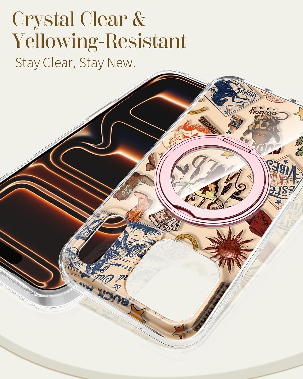 Loheckle for iPhone 17 Pro Max Case with Stand- Compatible with MagSafe Women Girls Cute Aesthetic Unique Design Soft TPU Magnetic Ring Phone Cover for Apple 17 Promax, Western - Image 5