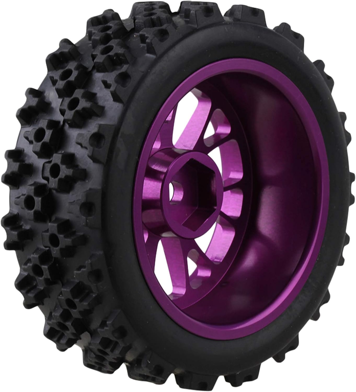 Mxfans Black Flower Pattern Rubber Tyres + Purple Y-Shape Aluminum Alloy Wheel Rims for RC 1:10 On-Road Racing Car Pack of 4
