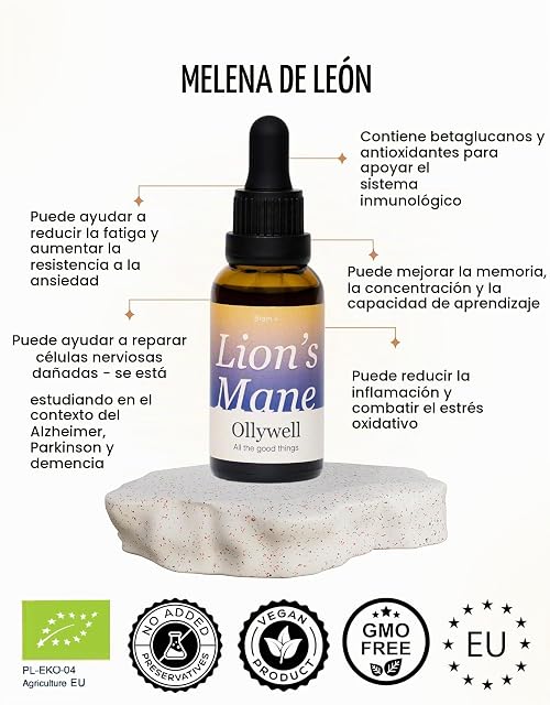 Foto 4 de 8 de BIO Lion’s Mane Ollywell - Doble Extracto 10:1 - Espectro Completo - Tintura 30 ml - Hongo Medicinal