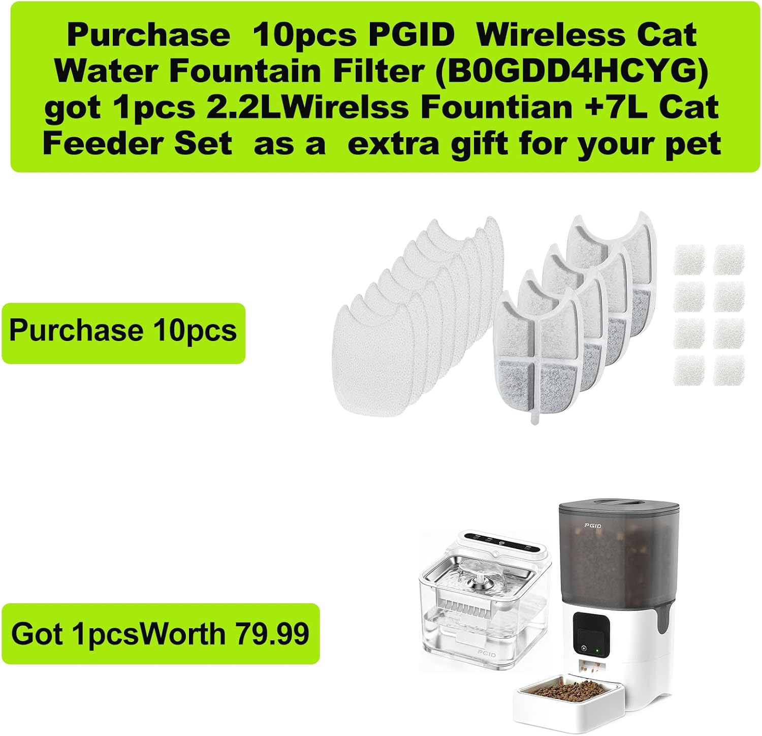 Replacement Filters and 4 Packs Sponges for 152oz/4.5L PGID Cordless Cat Water Fountain