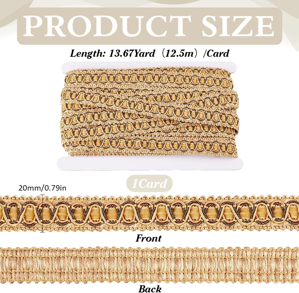 MAYJOYDIY 13.7 Yards Golden Gimp Braid Trim, 0.8 Inch Polyester Edge Ribbon, Upholstery Woven Decorative Gimp for Costume Dress Cuff Collar DIY Crafts Curtain Pillow Home Decoration