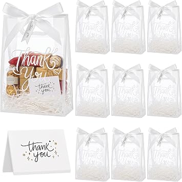 AMDAILY 15Pack Thank You Clear Gift Bags with Handles, Party Favor Bag