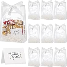 AMDAILY 15Pack Thank You Clear Gift Bags with Handles, Party Favor Bag