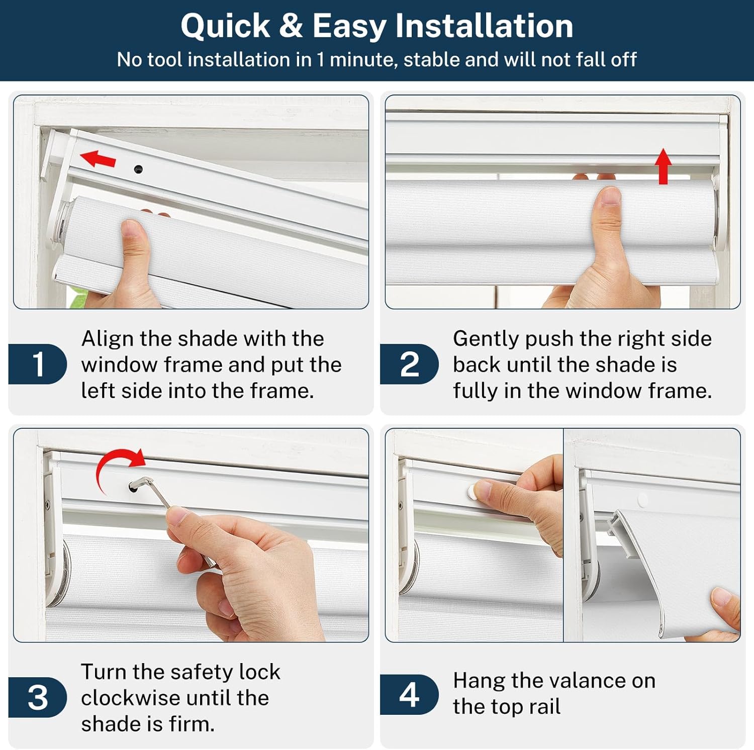 No Drill Cordless Roller Shades No Tools 100% Blackout Roller Windows Blinds Privacy Waterproof Blinds Thermal Insulated Tension Shades for Home Office(White, Custom Size)
