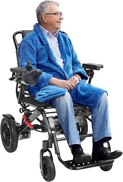 Folding Electric Wheelchair, 12 Miles Long Travel Range Power Wheelchair with Elevating Footrests, Lightweight Foldable Motorized Power Chair Portable Motorized Wheelchairs for Adults black M