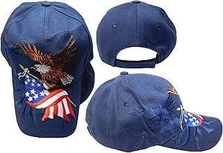 USA Waving Flag Eagle Navy Blue Shadow Cotton Adjustable Embroidered Baseball Hat Cap