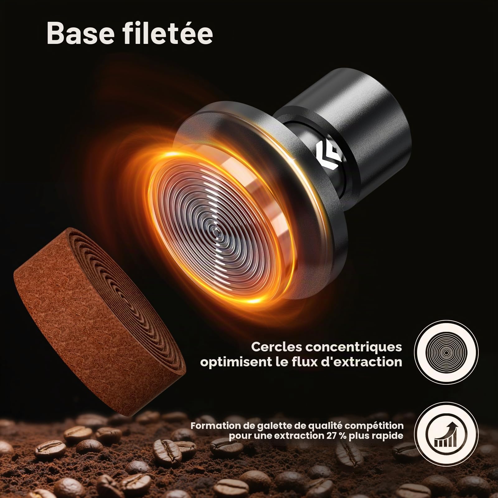 IKAPE Presse-expresso V6 Impact 58,35 mm avec retour acoustique, ressorts interchangeables (15 lb/30 lb), presse-expresso plat avec système à triple ressort, convient pour porte-filtre de 58 mm