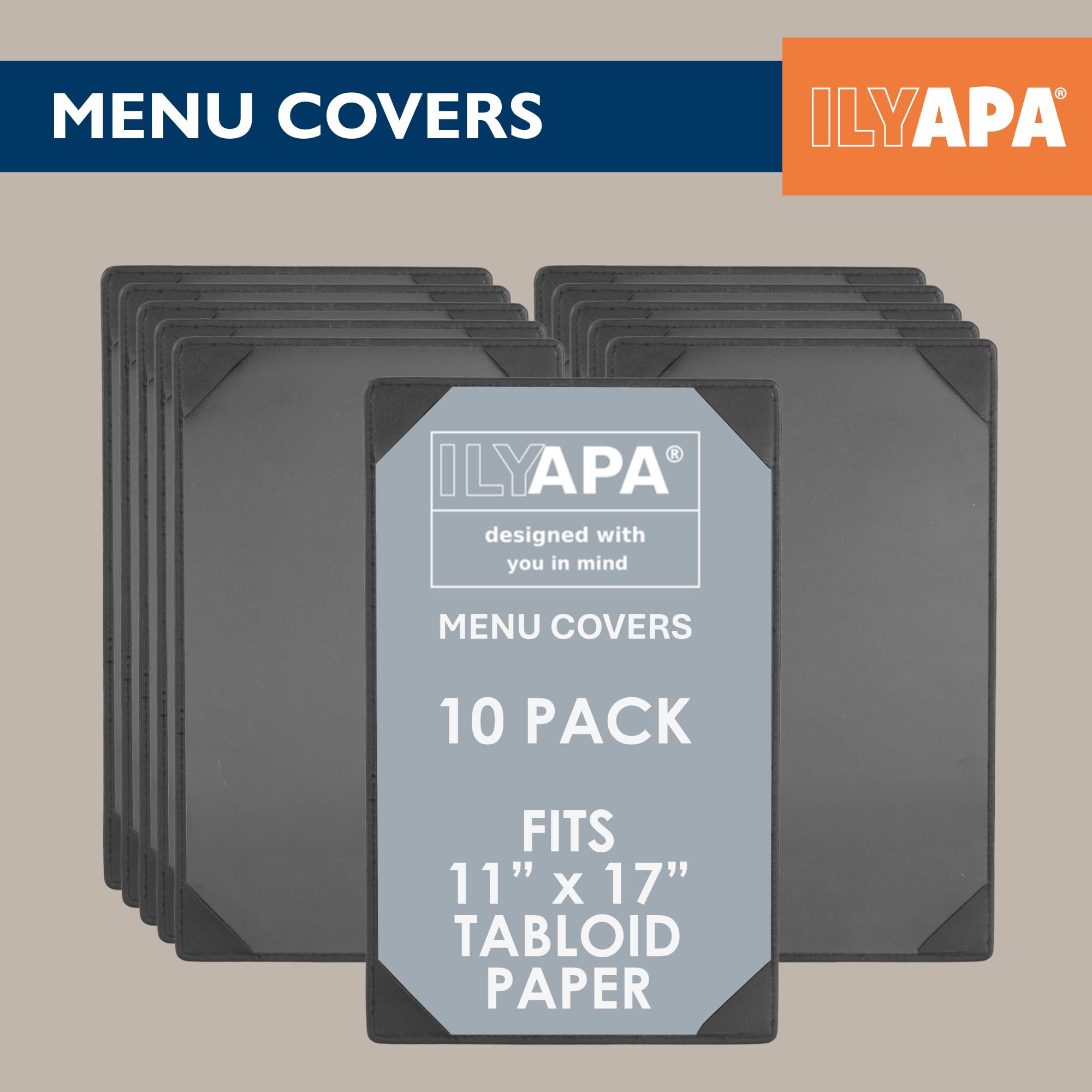 Ilyapa Paquete de 10 fundas para menú de restaurante de 11 x 17 pulgadas, soporte de menú de cuero de vinilo, libro de una sola cara con fundas de esquina para mostrar menús de boda, especiales