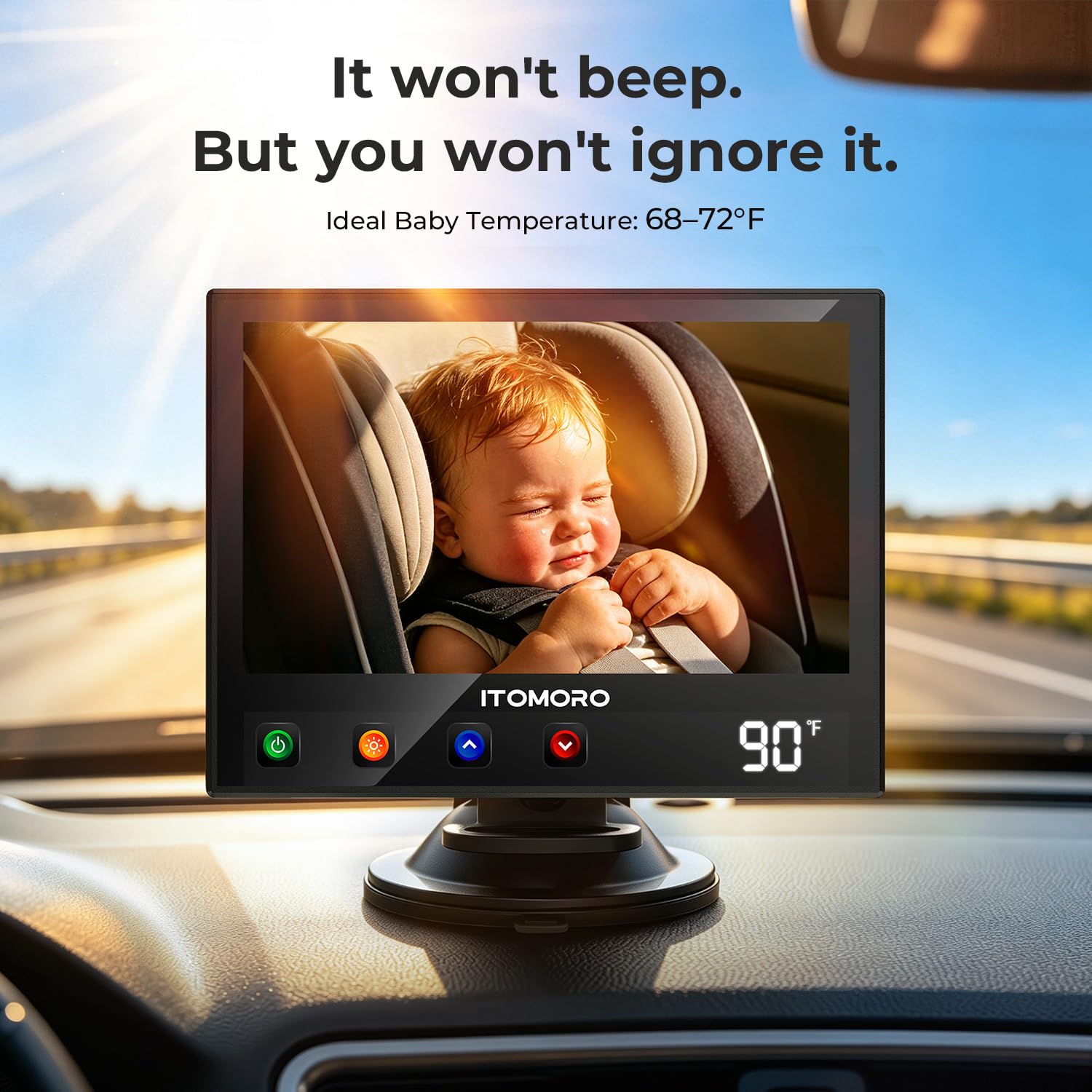 ITOMORO Macchina fotografica dell'automobile del bambino con visualizzazione della temperatura in tempo reale per seggiolino auto e veicoli | Visualizzazione in tempo reale della temperatura della cabina