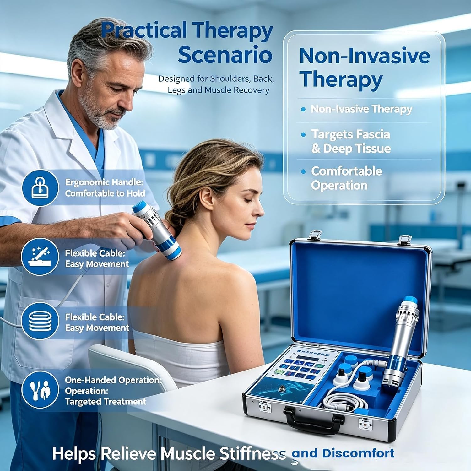 Apparecchio Per Terapia A Onde Durto, Strumento Per Terapia A Onde Durto, 7 Testine Massaggianti, Energia E Frequenza Regolabili Da 50 A 105 Mj, Massaggiatore Per Tessuti Profondi, Per Schiena,