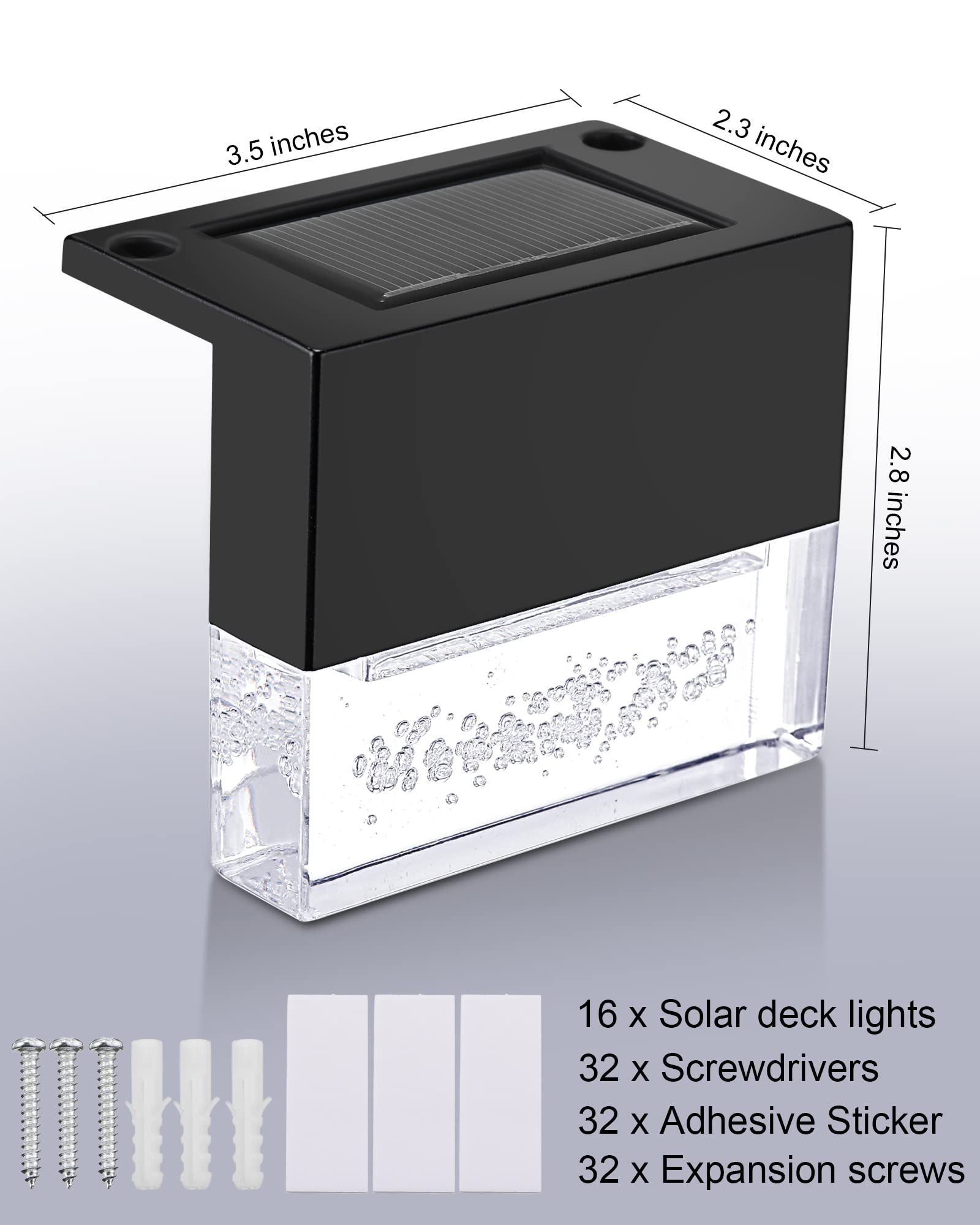 16 Pack Solar Deck Lights Fence Solar Lights Waterproof LED Solar Step Light, 2 Lighting Modes, Warm White/ Color Changing, Outdoor Step Light for Patio, Steps, Pool, Railing, Stairs Decoration