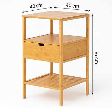Multi-Purpose Shelf Nightstand with Natural Bamboo Drawers – Bathroom & Home Organizer Cabinet