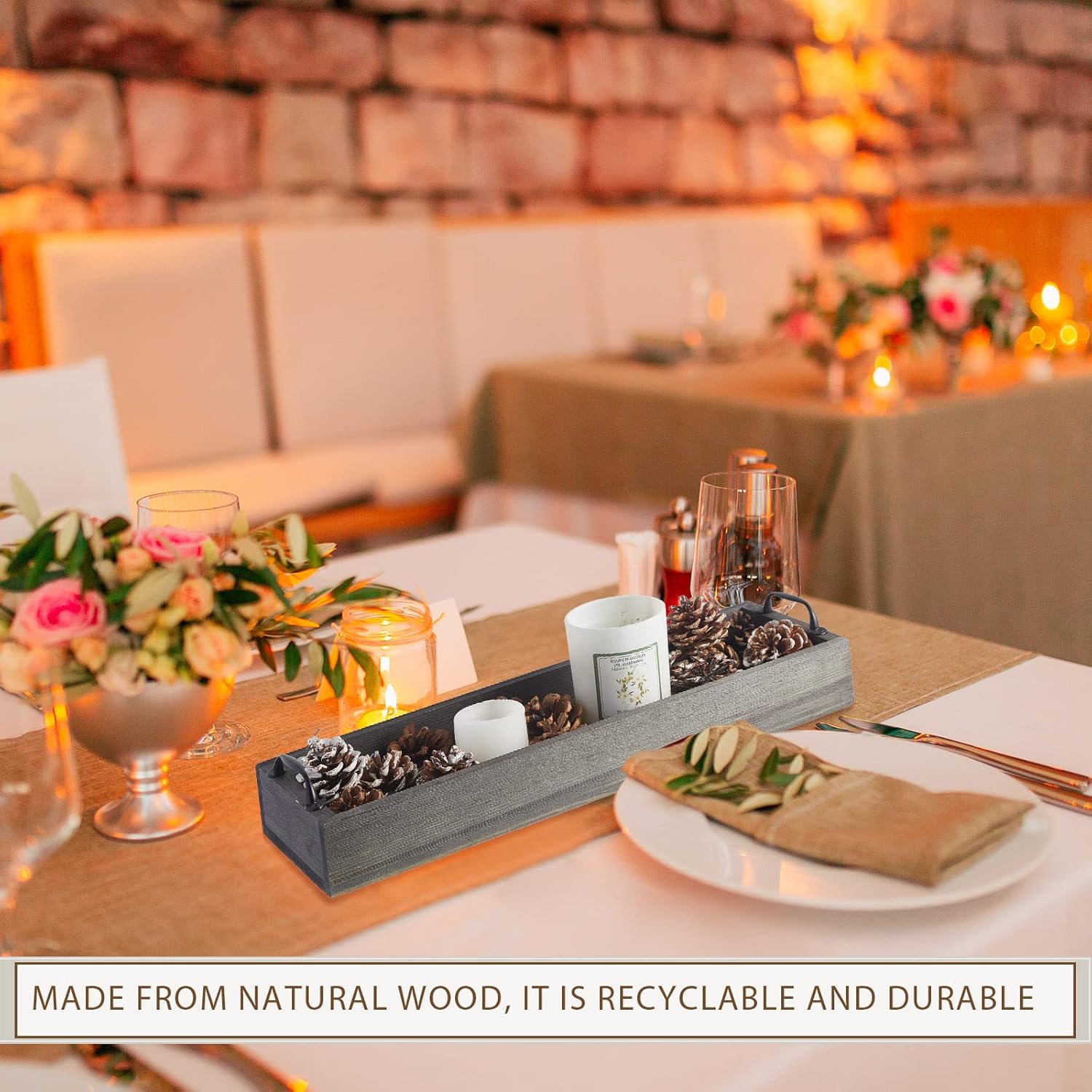 2 Pack Rustic Wooden Serving Trays Rustic Wooden Long Serving Trays with Handle Rectangular Ottoman Tray for Bathroom Kitchen Coffee Home Table Holiday Farmhouse Serve Decoration - Image 6