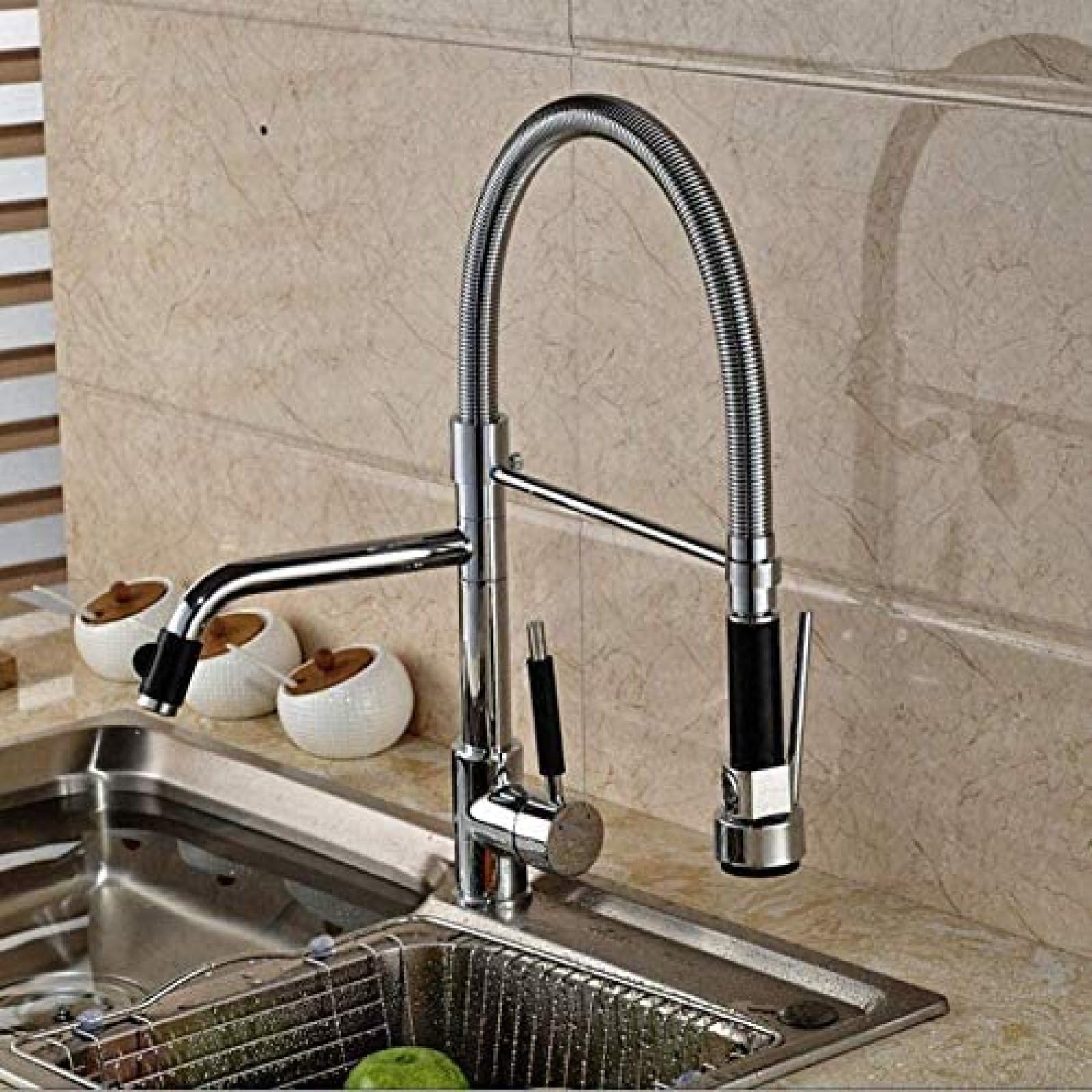 Rubinetto Lavabo Rubinetto Lavatrice Tubo Flessibile A Doppia Uscita Cromato Rubinetto Da Cucina Flessibile Deck Installato Cucina Rotante A Molla Con Una Maniglia
