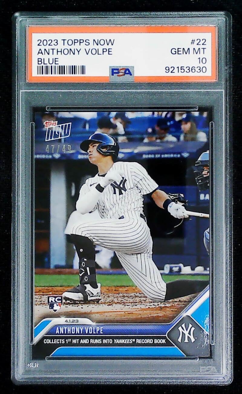 2023 Topps NOW Blue #22 Anthony Volpe RC Rookie 47/49 New York Yankees MLB Baseball Trading Card Graded PSA 10 (GEM MINT)