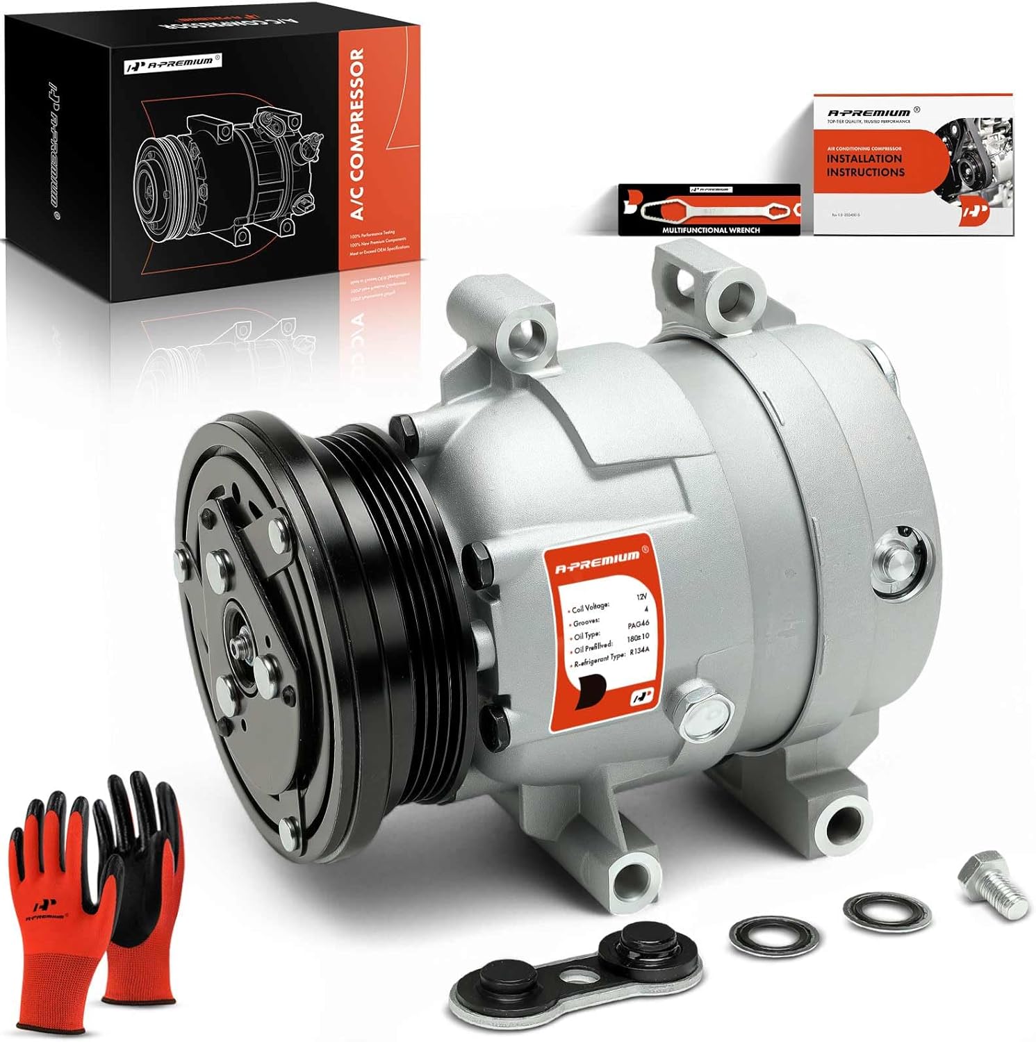 A-Premium Air Conditioner AC Compressor with Clutch Compatible with Chevrolet Camaro 5.7L 1998-2002, Pontiac Firebird 5.7L 1998-2002