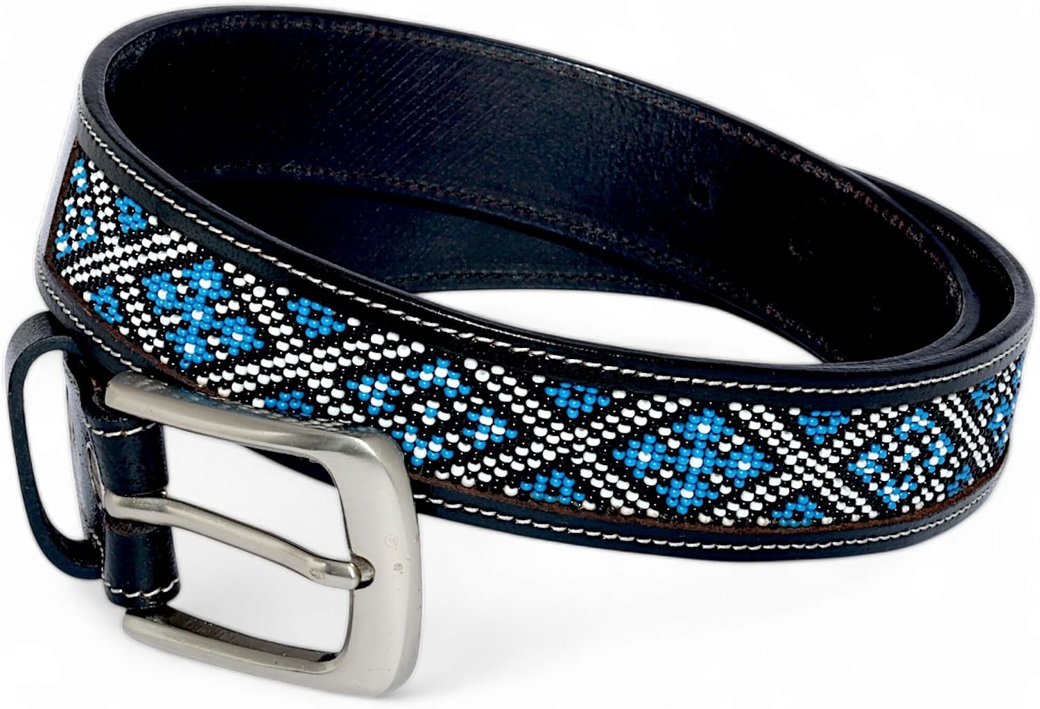 Bead Belt For Men, Leather Durable Western Belt, Black Leather Cowboy Belt.