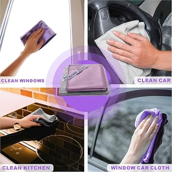 Longmann 2 x NEYXA-rwex ベーシックパッケージ ウィンドウクリーニングクロス Enviro クロス ガラスクロス クリーニングクロス 筋 傷がつかない パープル2枚とグレー2枚