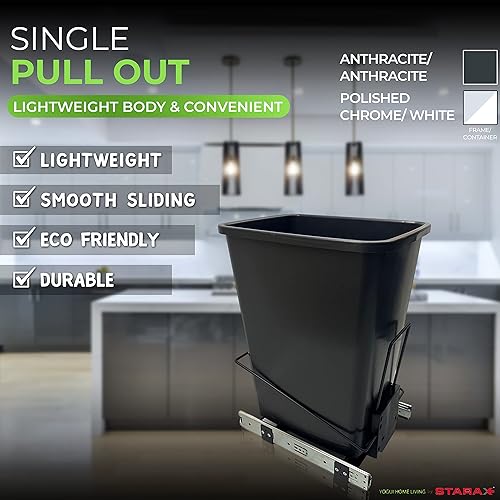 Miniatura 4 de by Starax - Sistema de extracción de gabinete de basura individual de 35 cuartos de galón, 1 cubo de basura antracita  reciclaje - Deslizador de