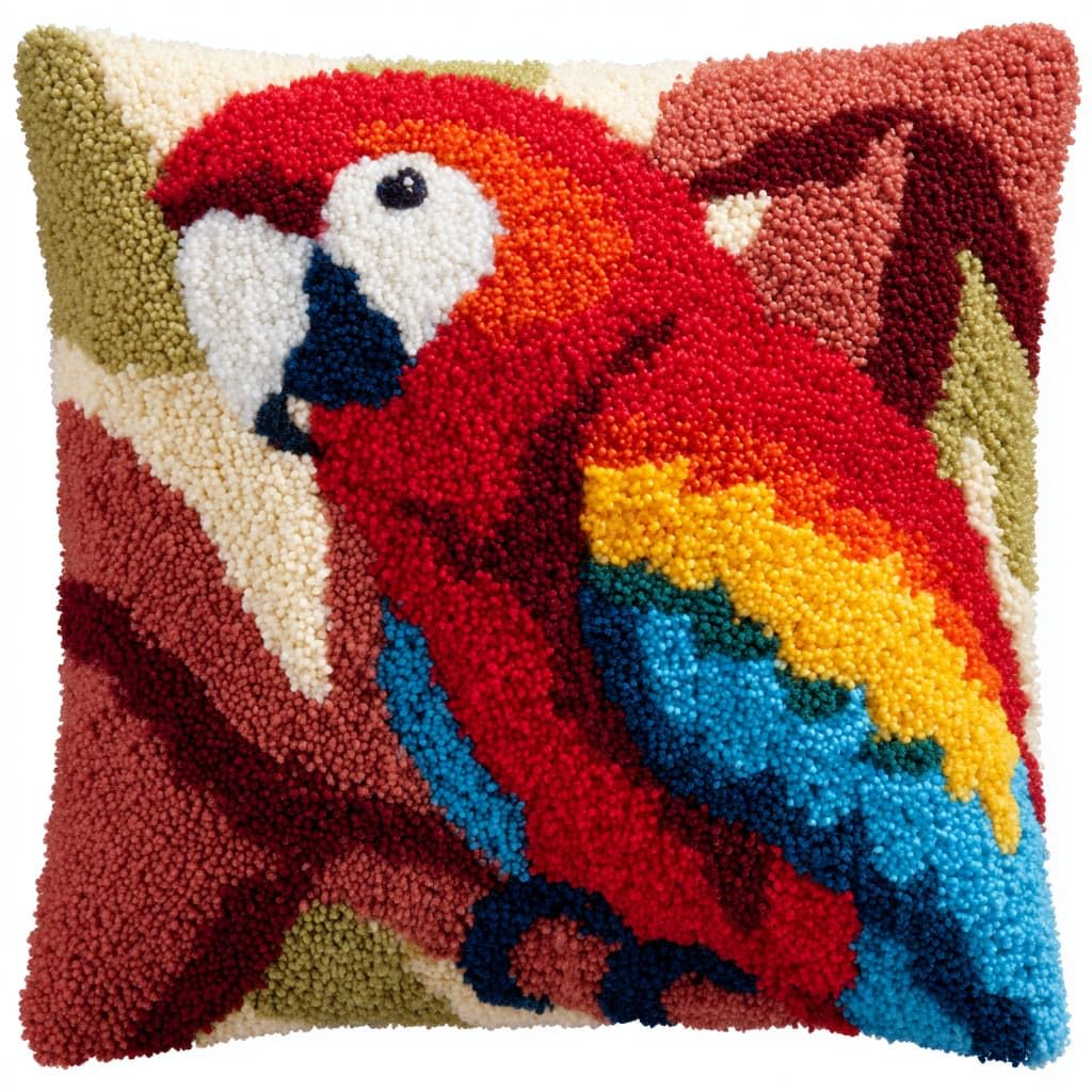 Taxpy DIY Latch Hook Pillow Kits, Animal Parrot Throw Pillow Cover Pre-Printed Patterns Pillowcase Needlework Crochet Yarns Latch Hooking Cushion for Sofa Decor 17x17inch
