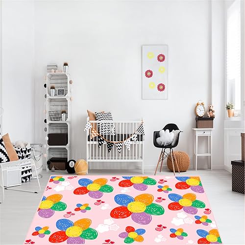 Miniatura 5 de Alfombra de flores  Alfombra rosa para habitación de niñas, alfombra para habitación de niños, alfombra para dormitorio de niños, 2 pies 5 pulgadas
