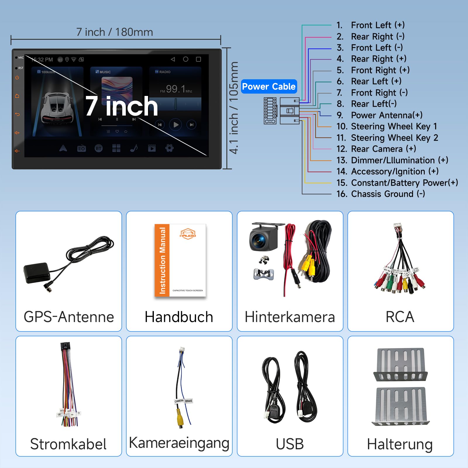 Haudio 2 Din Autoradio mit Wireless CarPlay & Android Auto, 7 Zoll IPS Bildschirm, GPS, Sprachsteuerung, LFB, FM/RDS/AM,25 UI-Designs,Rückfahrkamera, 2+64GB, für alle PKW Fahrzeuge(Aktualisierte CPU)