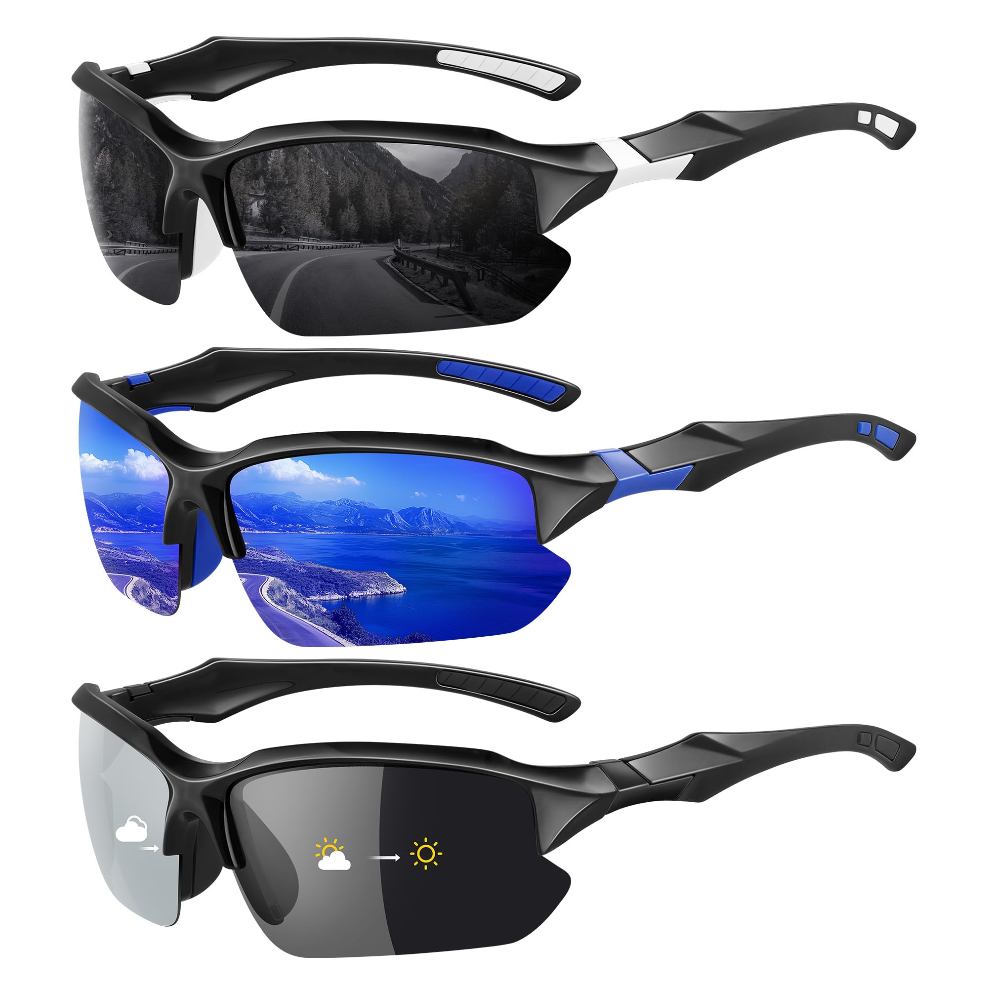 XVXV Polarisierte Sport-Sonnenbrille für Herren – UV-Schutz, Halbrahmen-Sonnenbrille zum Laufen, Angeln
