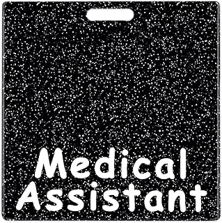 Black Medical Assistant Badge Buddy Card Nursing Nurse Gifts Horizontal Glitter Badge Reel Bling Acrylic Badge Buddies Holder Bling Coworker Accessories Identification Tags ID Name Card