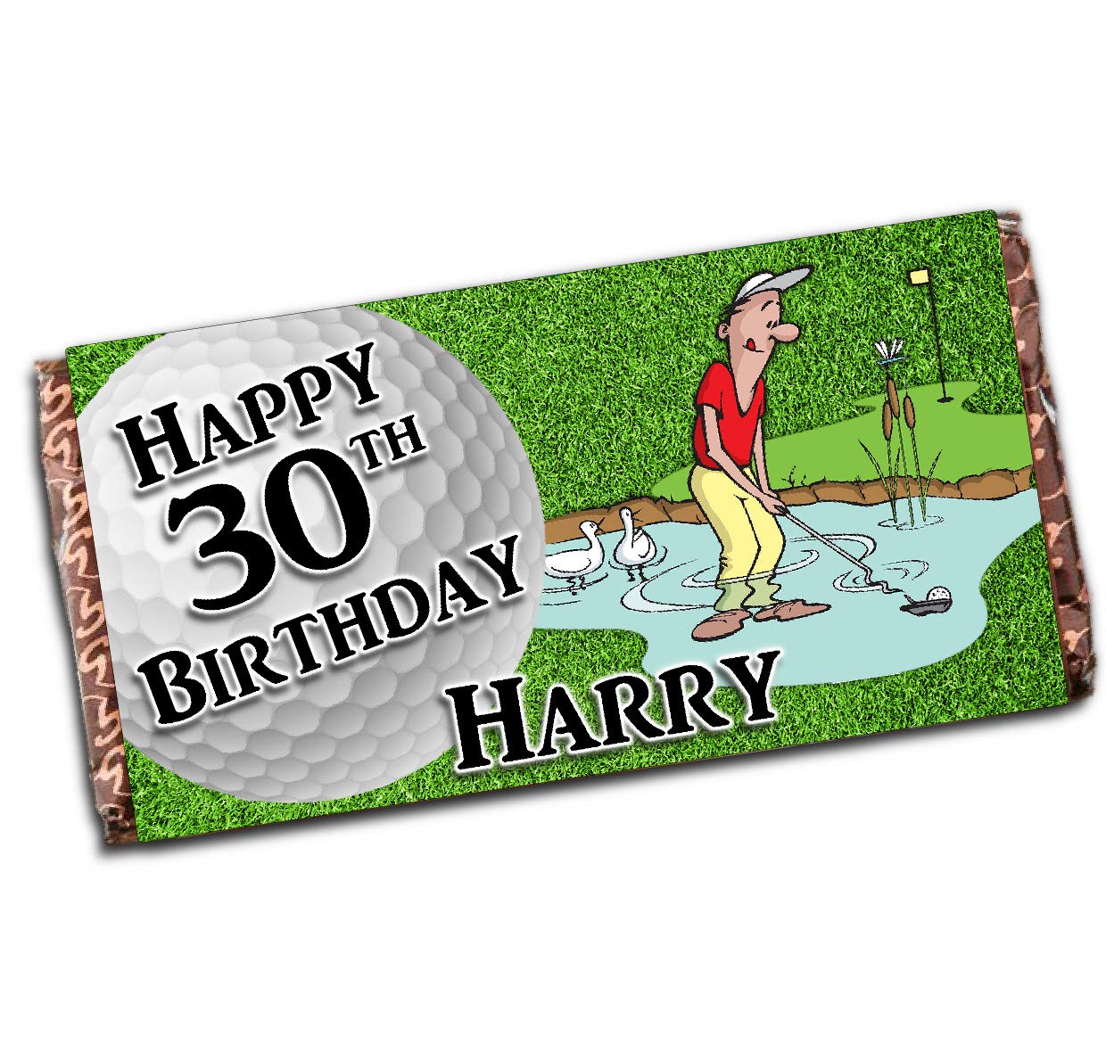 Personalised Happy Birthday Golf Joke Milk Chocolate Bar 18th 21st 30th 40th 50th 60th 70th 80th N61 Any Age