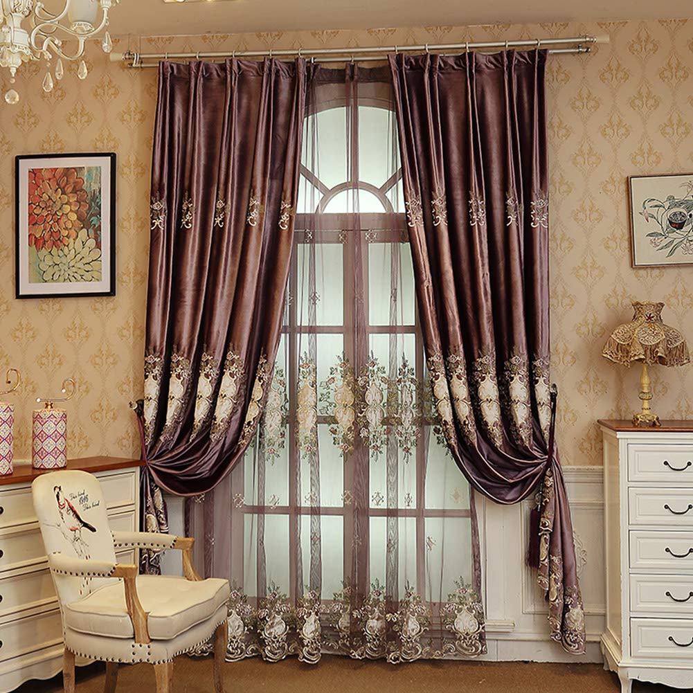 Rideaux brodés rétro en jacquard de luxe style villa - Couleur Curry 100x270cm