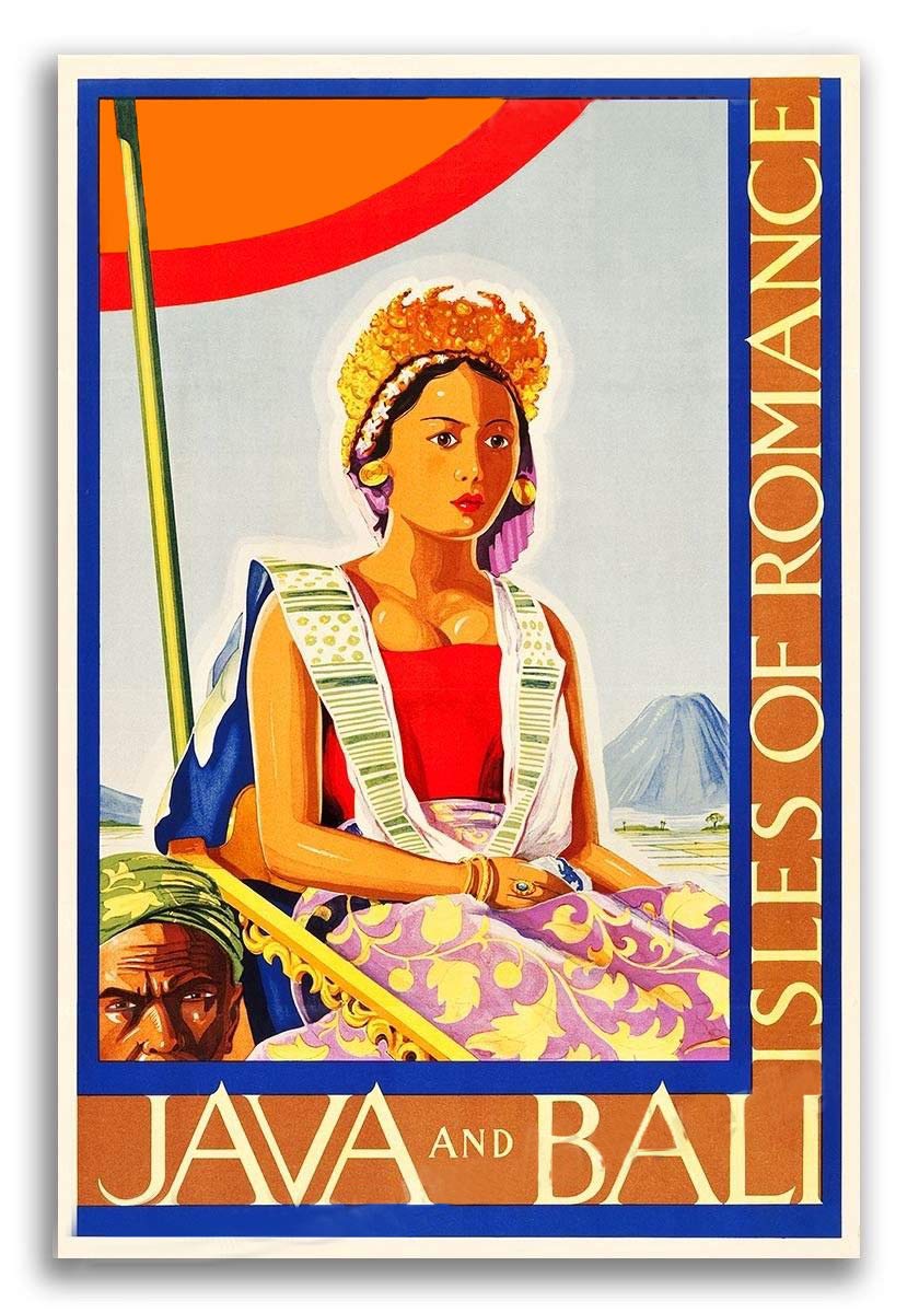 Magnet Java and Bali 1930s Vintage Style Travel Isles of Romance Magnet Vinyl Magnetic Sheet for Lockers, Cars, Signs, Refrigerator 5"