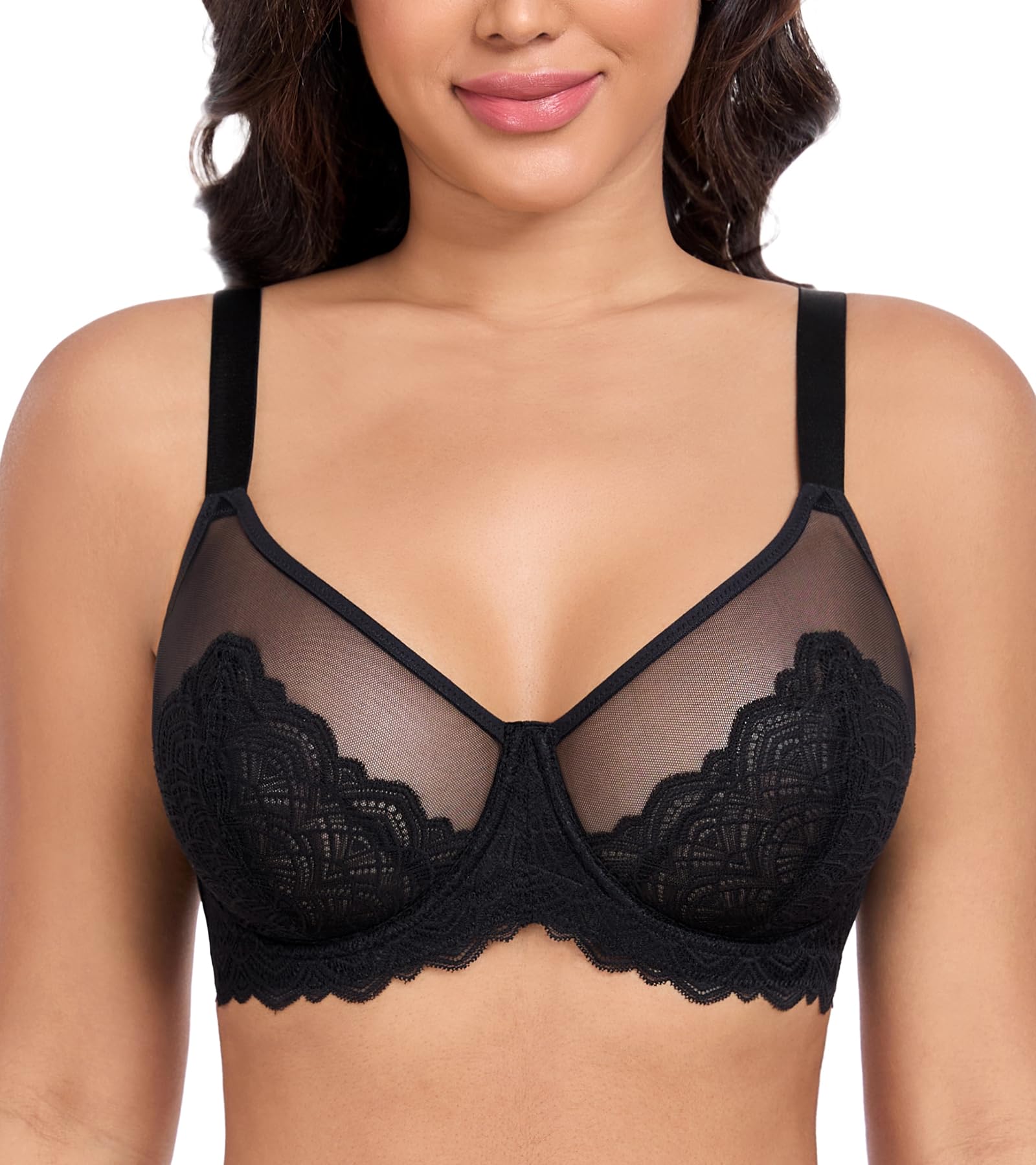 DotVol Damen Große Größen Spitze Sheer Bügel Ungepolster Jeden Tag Minimizer BH