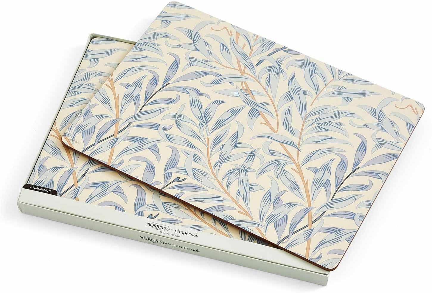 Pimpernel Morris & Co Willow Bough Blue Placemats, Set of 4 - Soft Blue Botanical Mats with Cork Backing for Dining Table Decor & Modern Tableware Accent for Everyday Meals at Home & Restaurants Use