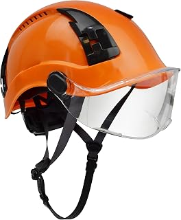 Malta Dynamics APEX Prime OSHA/ANSI Z89.1 and EN12492 Type 2 Safety Helmet for Construction, Orange Helmet with Clear Visor Price In India