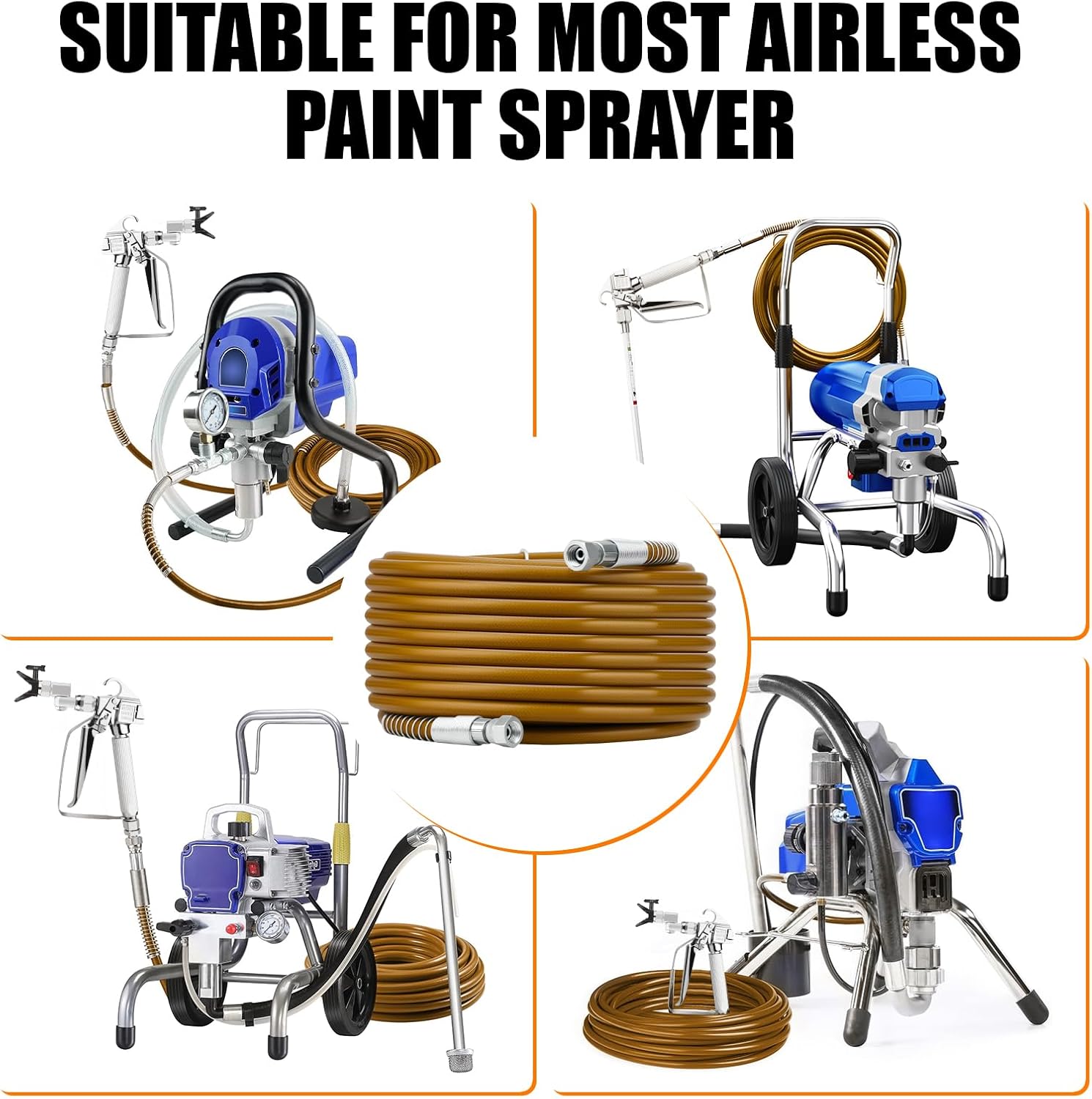 15Pcs Airless Spray Gun Kit, 3600PSI Airless Paint Sprayer Gun with 25FT High Pressure Hose & 3 Spray Tips & 2 Tip Extension Wand & 5 Filters & Tip Guard & Spray Gun Swivel Joint & Hose Swivel Joint