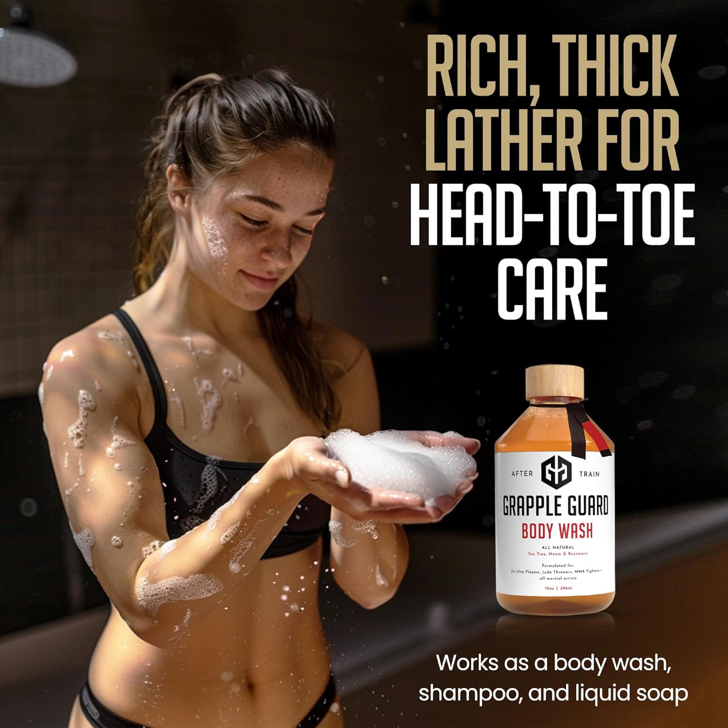 Grapple Guard Tea Tree Body Wash for Men and Women - All Natural Body Wash/Soap with Citrus Scent, Neem & Rosemary Oils for Grappling Enthusiasts, Jiu Jitsu, MMA, & Judo Athletes, 10 oz