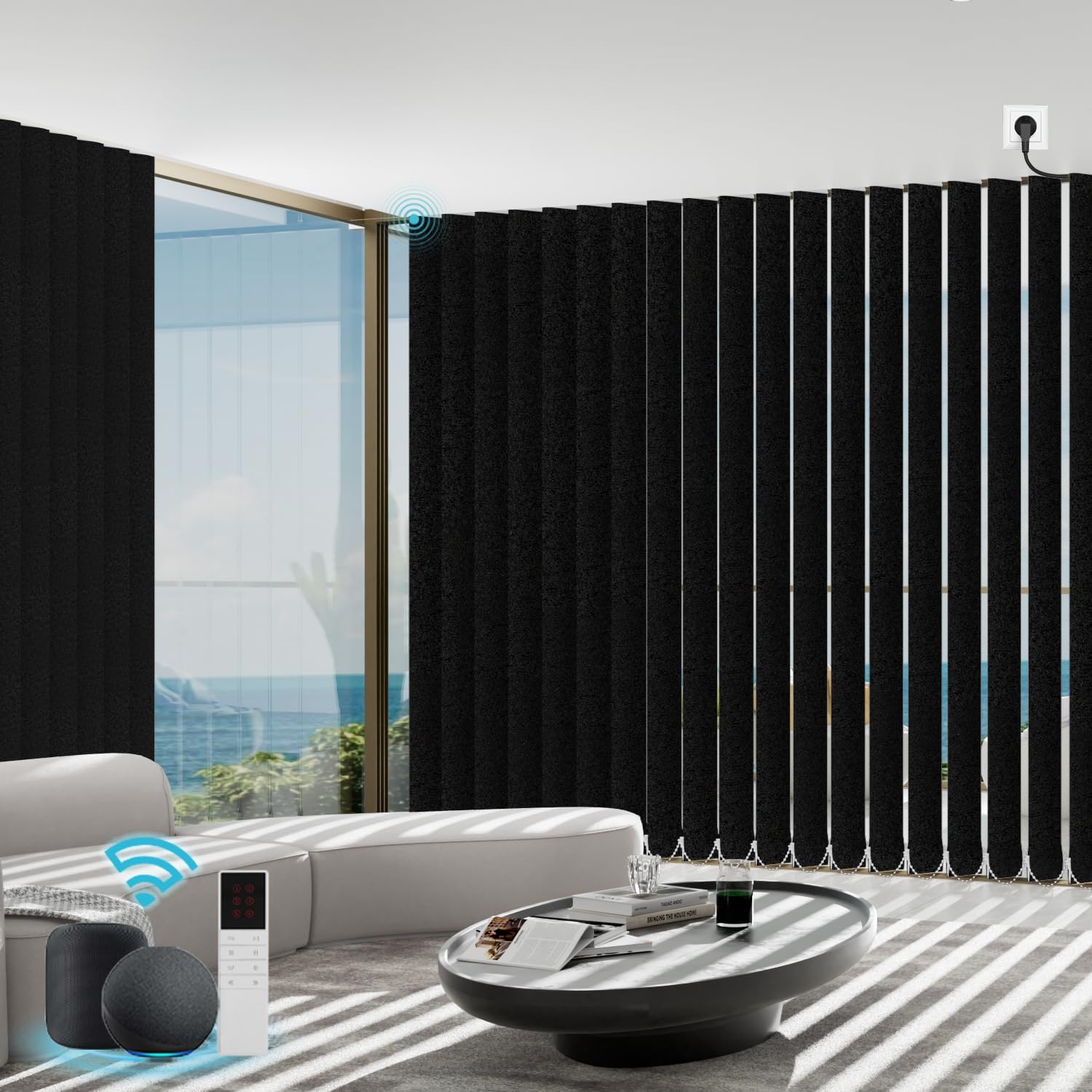 Motorized Vertical Blinds with Remote, Blackout Blind Compatible with Alexa Google Home,Electric Shades for Sliding Glass Doors Customize（Sparkling Black）