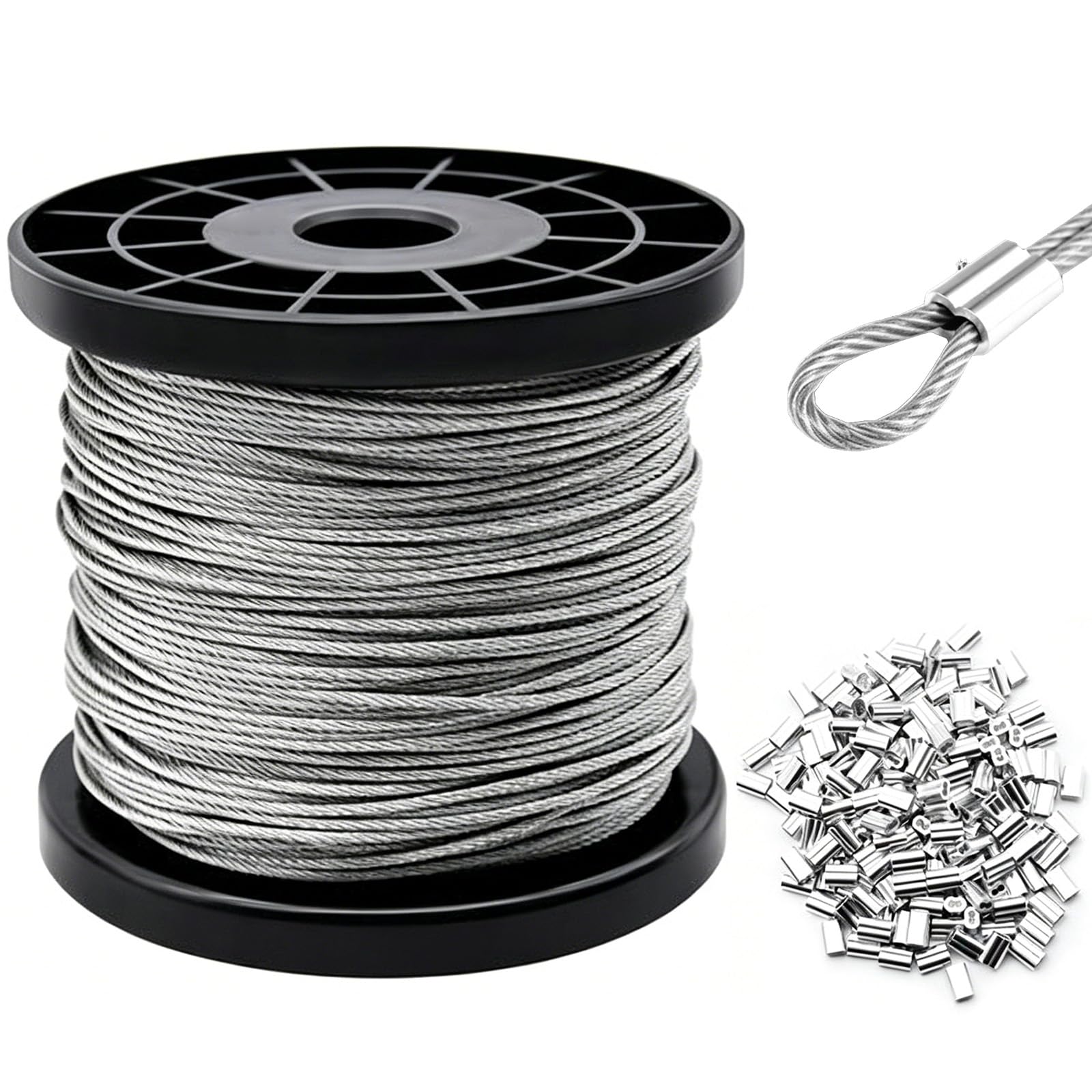 Câble Métallique en Acier Inoxydable,Kit de Câble Métallique 100m,Cables Acier Inox 1.5 mm,Noyau 7 x 7 Brins,pour Outdoor Suspension,Corde a Linge,Plante Grimpante