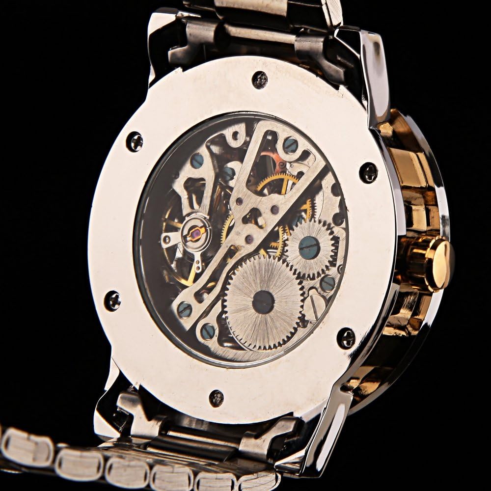 Luxury Men Transparent Steampunk Skeleton Mechanical Stainless Steel Wrist Watch #3