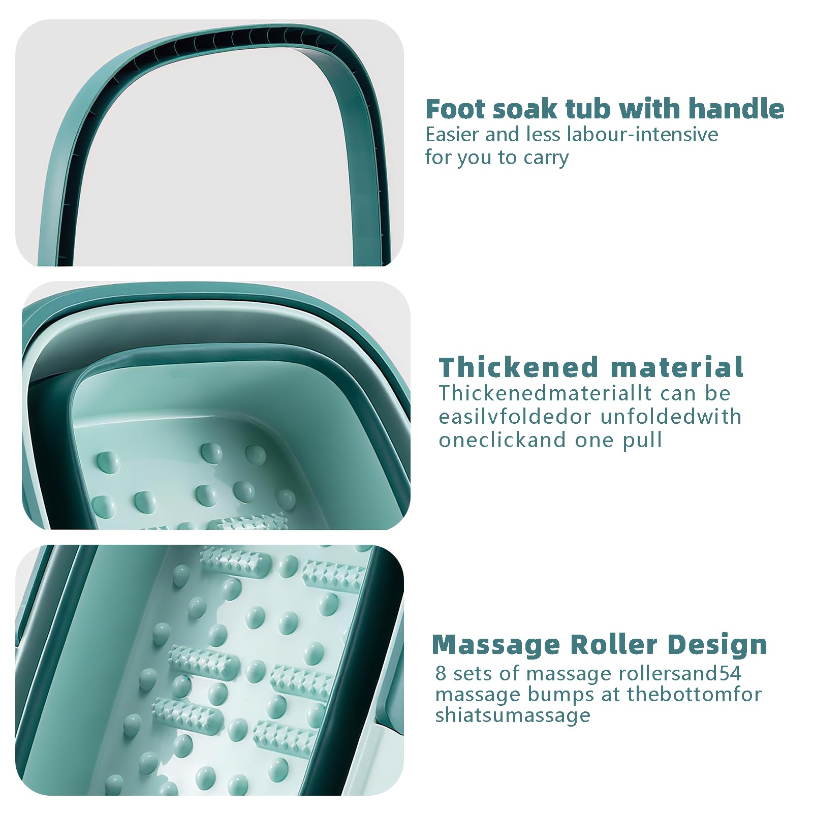 Bain de Pieds Pliable avec Massage – Bassine Spa Pieds avec Poignée pour Relaxation et Soins des Pieds, Bassine Massage Pieds Compacte pour Maison (Vert)