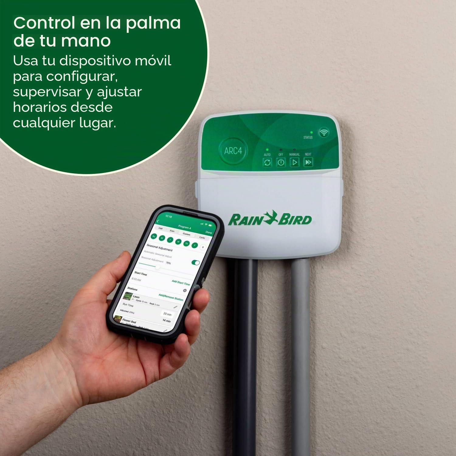 Rain Bird - ARC6 - Temporizador/controlador inteligente de riego para interiores basado en aplicación con WiFi, 6 zonas/estación, certificado EPA WaterSense, compatible con Alexa