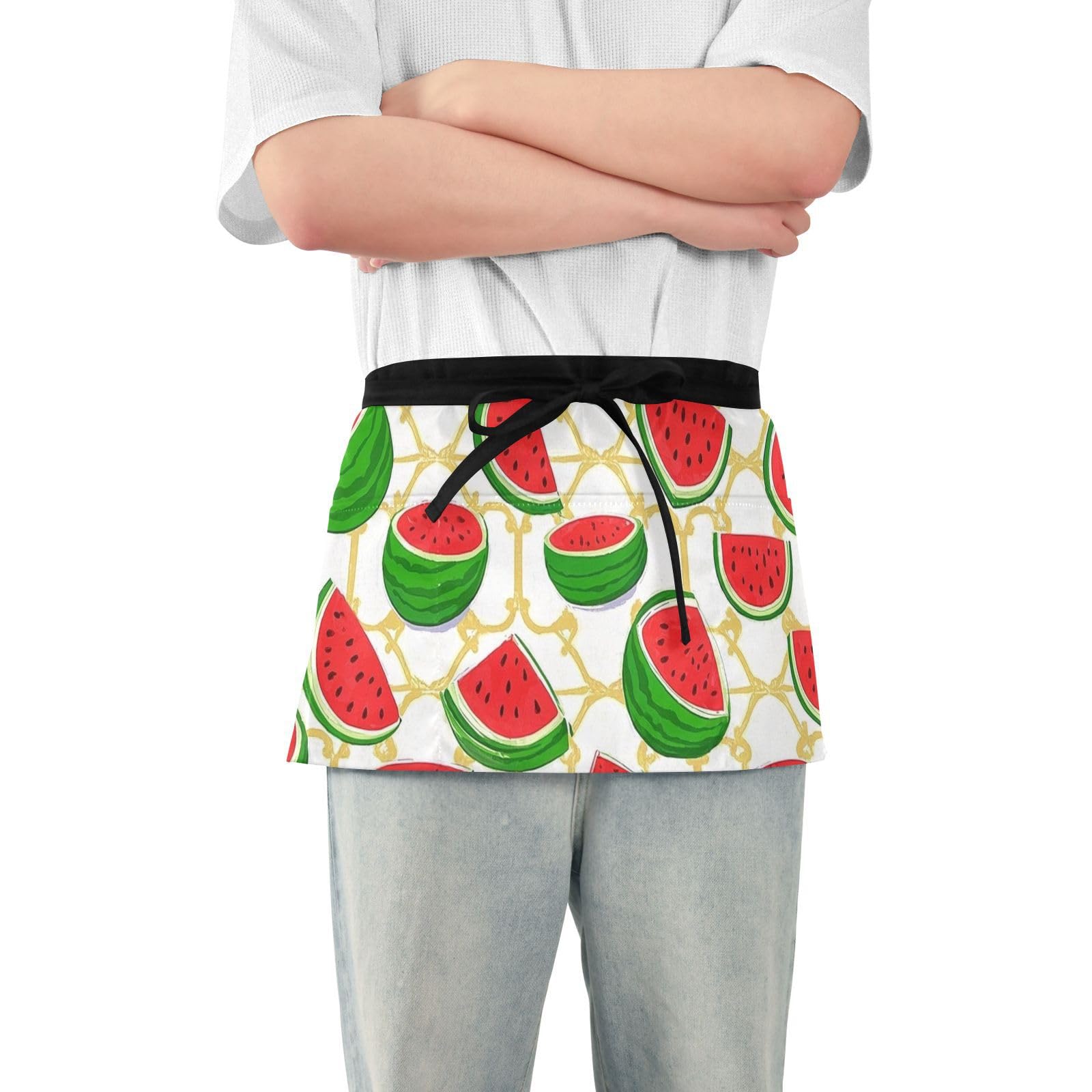 FASHON&FASCIN Server Apron with Pockets Waist Aprons Half Waitress Apron Watermelon Pattern for Gardening Restaurant,Multi22