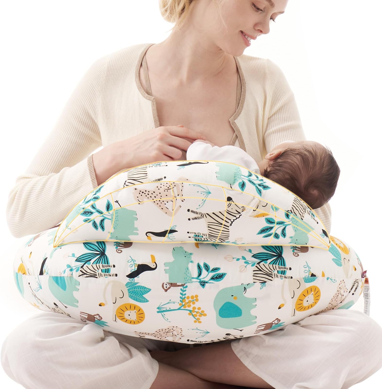 Pioneering Safety Fence Nursing Pillow for Breastfeeding- Wider Feeding Pillows for More Support for Mom & Baby- Easier Nursing & Hand Free- Fit for All, Removable Cotton Cover